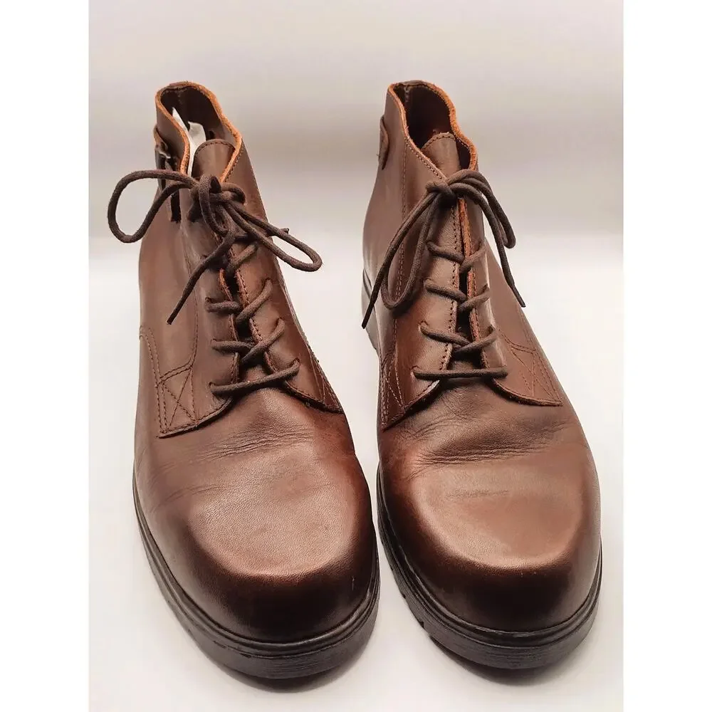 Nicole Club Valerie Brown Leather Lace Up Ankle Booties 10M