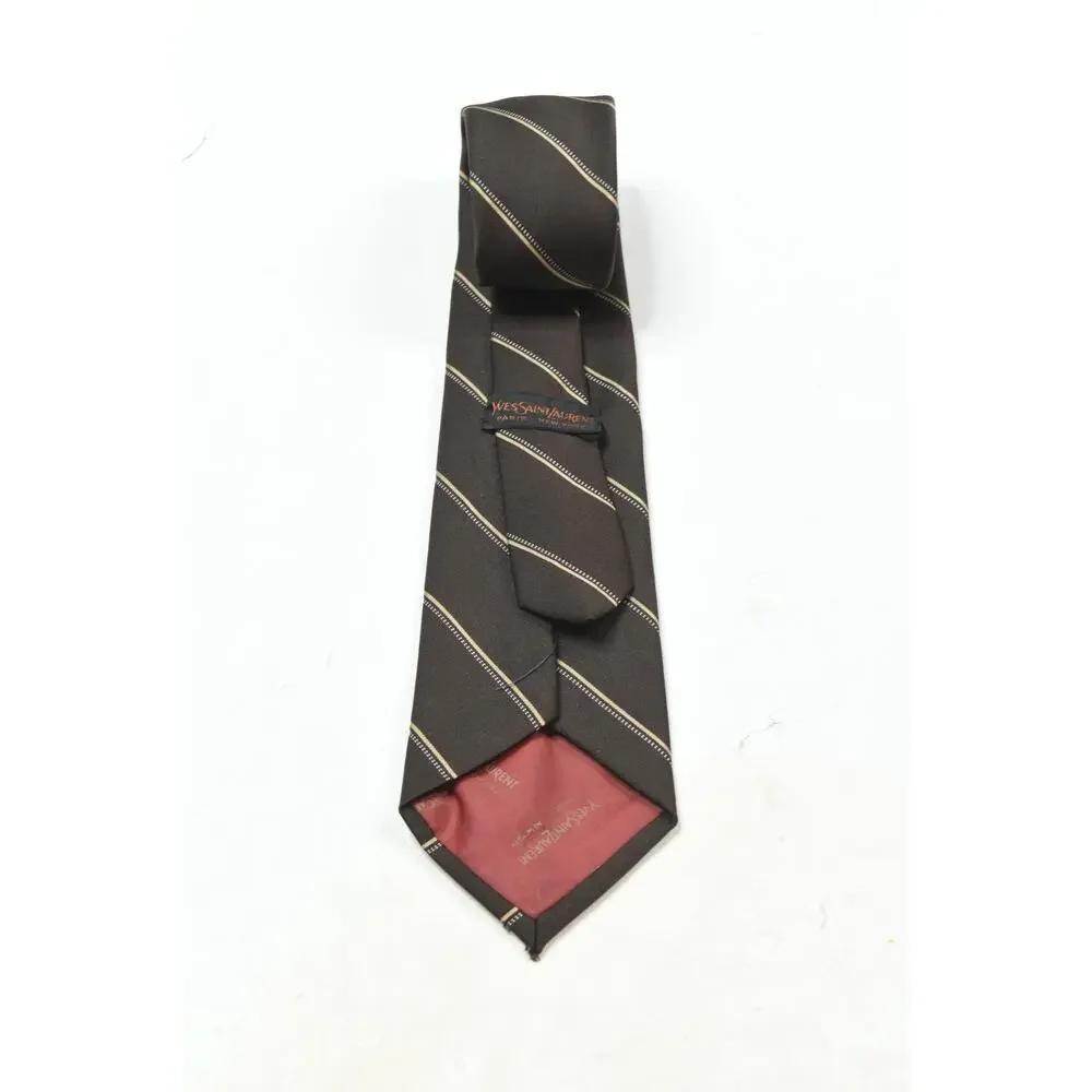 Vintage Yves Saint Lauren Neck Tie Mens Brown Striped Classic YSL