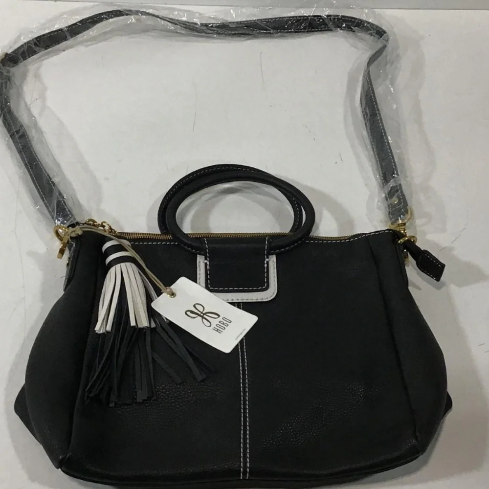 NEW!! Women’s HOBO Shelia Black and White Leather Shoulder Bag Medium