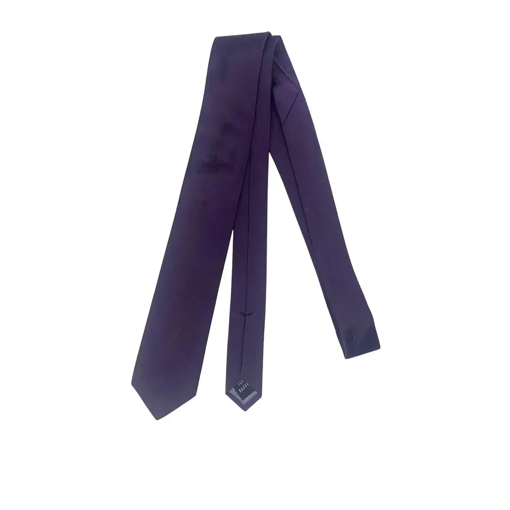 Ted Baker Purple Solid Skinny 100% Silk 60”x2.5”