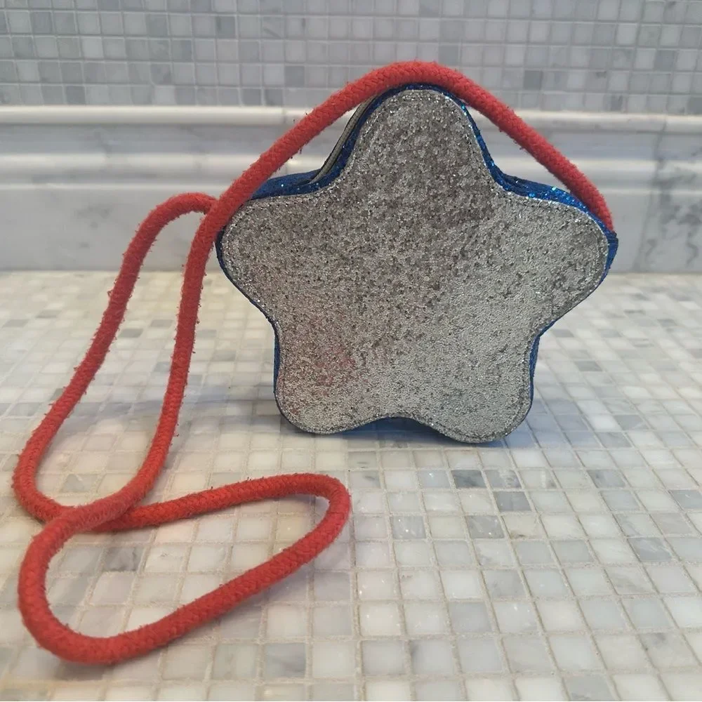 Novelty Red Silver Blue Star Shaped Glitter Purse