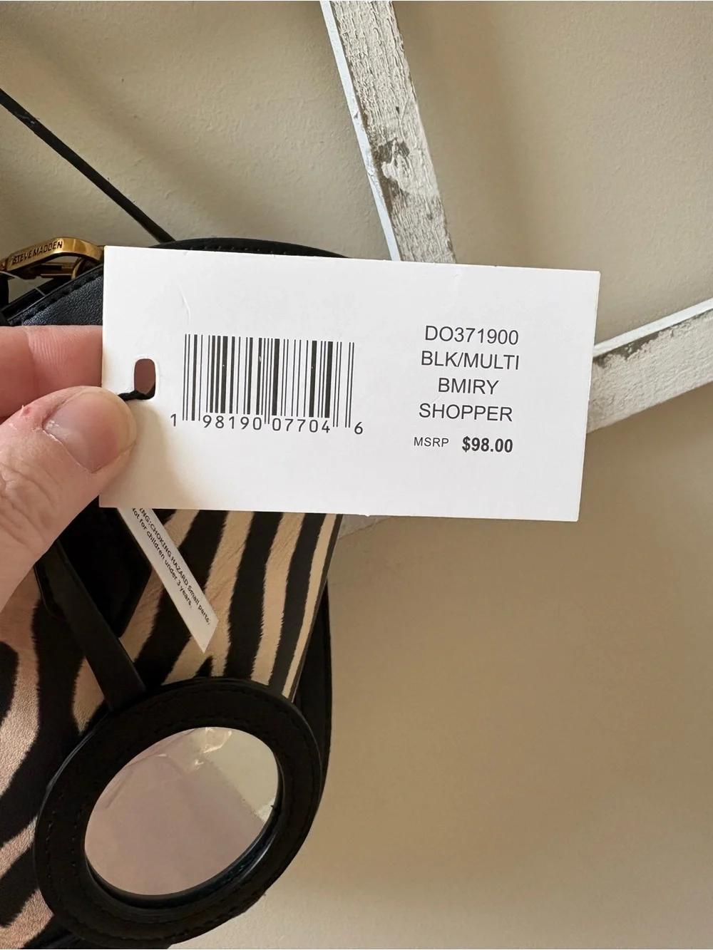 Steve Madden Black & White Zebra Print Satchel Bag