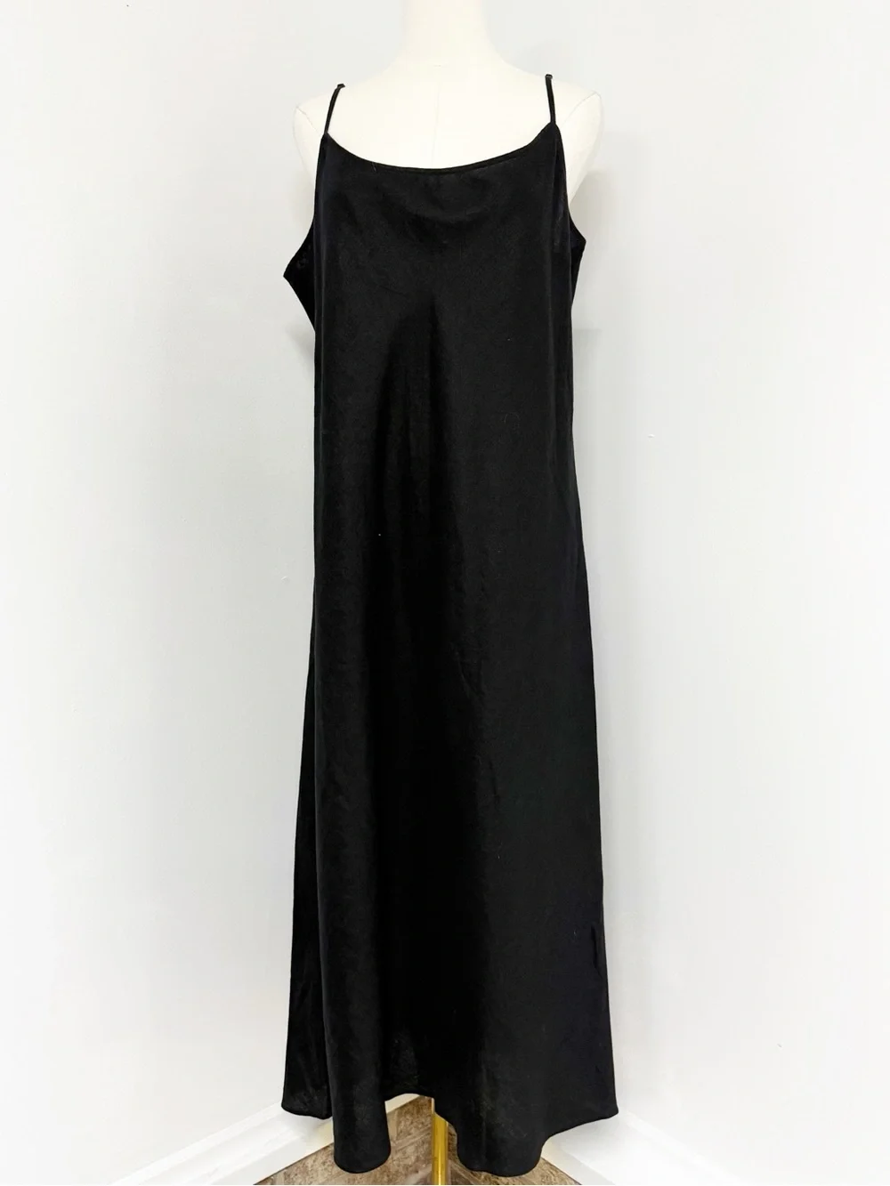 J.Crew Gwyneth Linen Maxi Slip Dress Black Size 16 Adjustable Straps