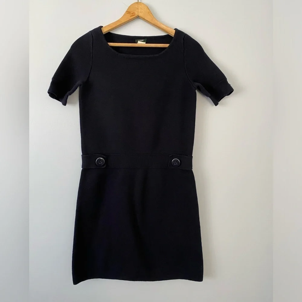 J. Crew Size Medium Navy Blue Knit Dress Button Detail Preppy Nautical Style