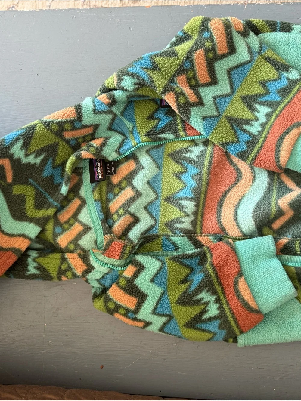 Patagonia Kids Fleece Jacket in Teal & Coral - Cozy Patterned Zip Hoodie