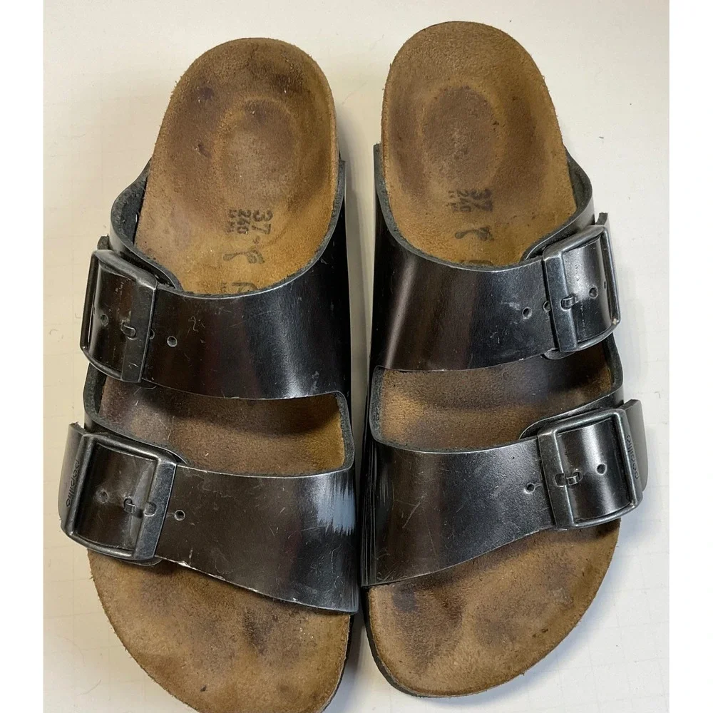 Papillio by Birkenstock Arizona Platform Sandals Metallic Silver EU 37 US 6-6.5