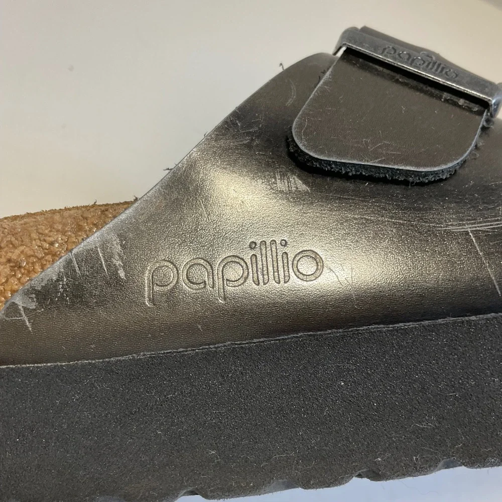Papillio by Birkenstock Arizona Platform Sandals Metallic Silver EU 37 US 6-6.5
