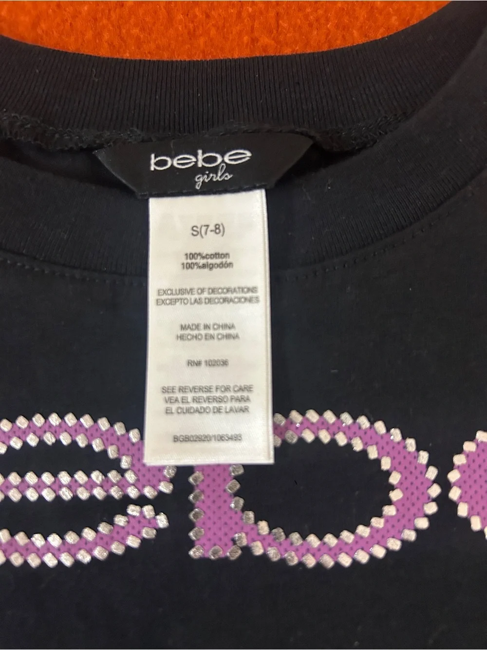 bebe Black Tee with Pink Logo and Sequin Short Sleeves