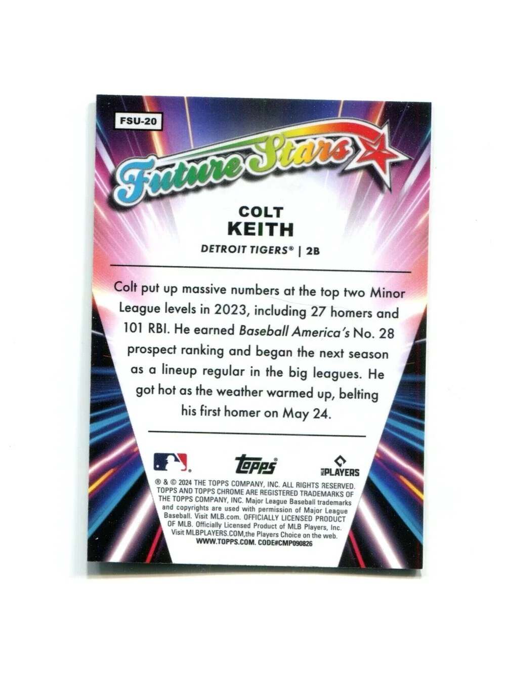 2024 Topps Chrome Update Baseball Colt Keith Future Stars RC FSU-20 Green #d /99