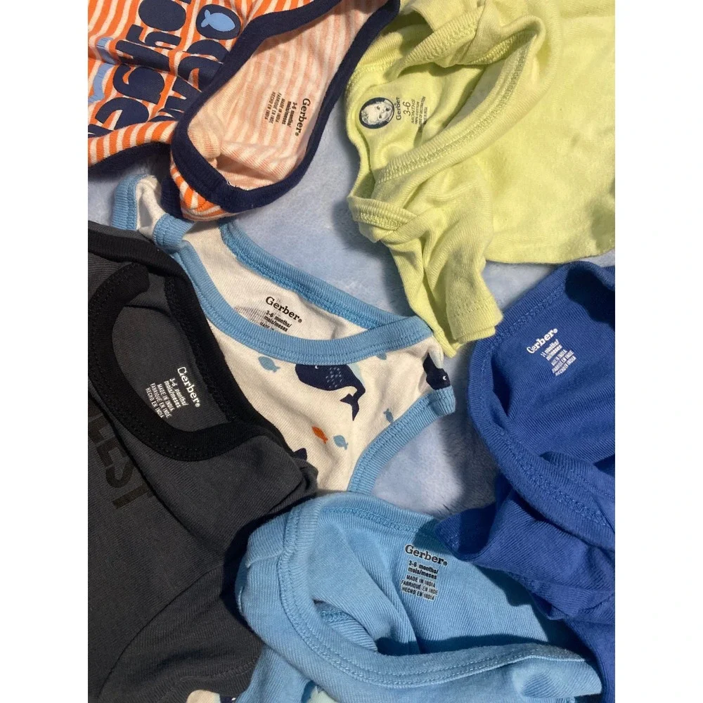 Gerber Onesies Baby Boys 3-6 Months Bodysuit Lot 6pk Nautical Space Whale Blue