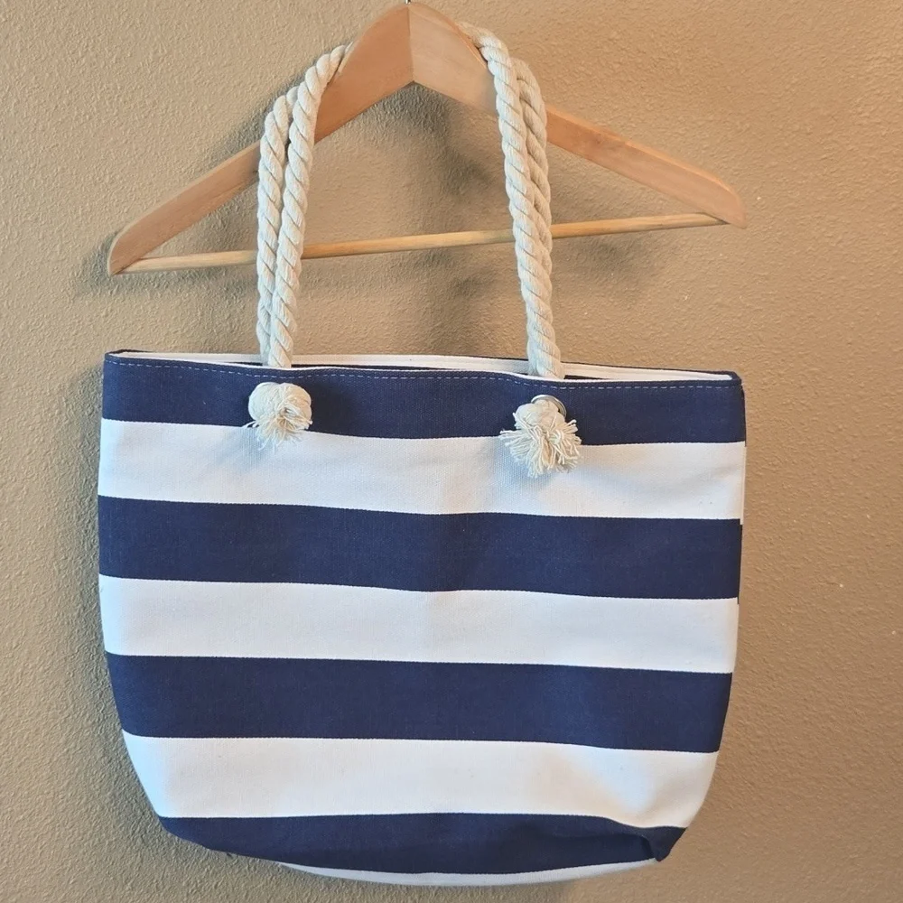 Grace and Lace Blue White Stripe Nautical Tote Bag