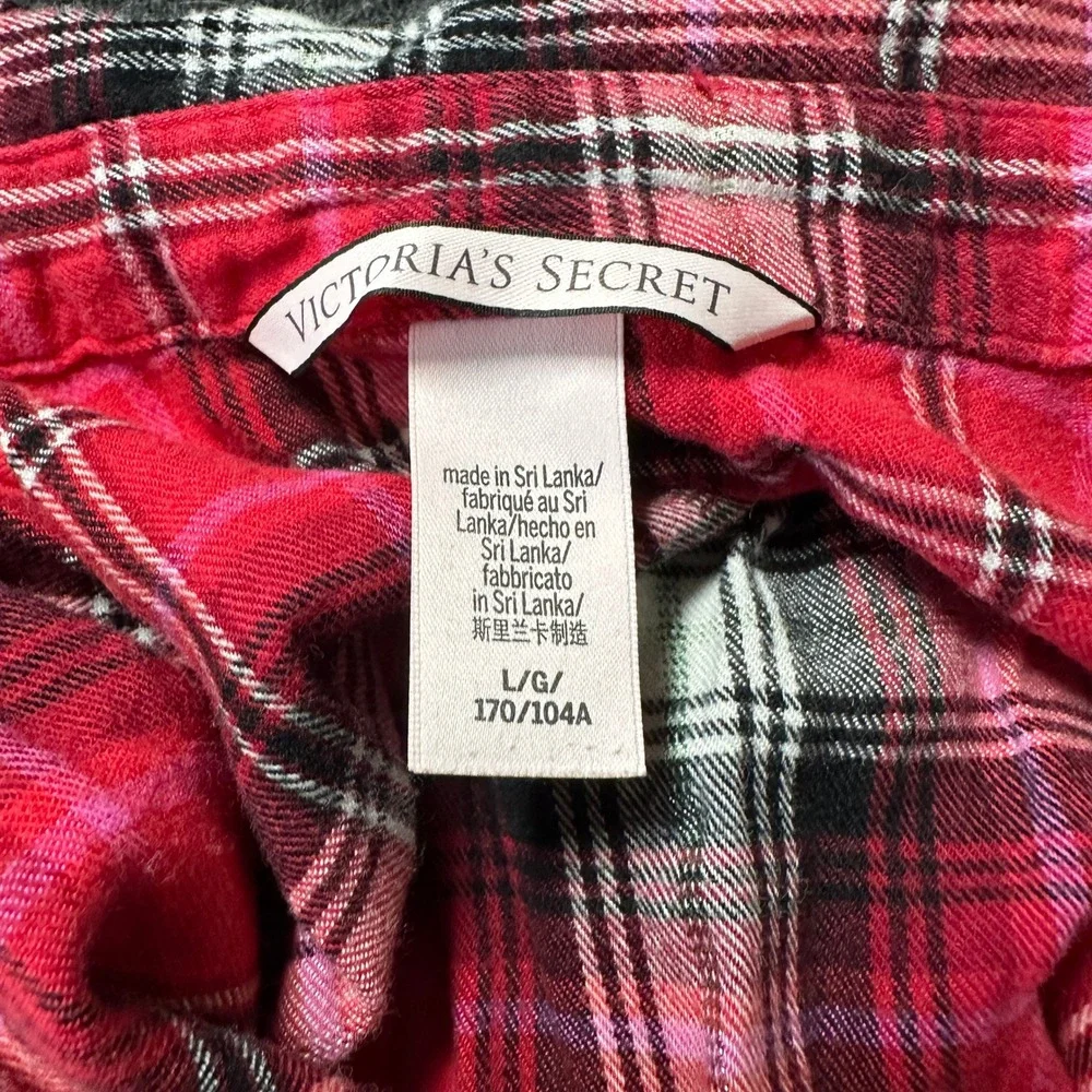 Victoria's Secret Red Plaid Lace Trim Sleep Shirt Nightgown L 401215-ME5