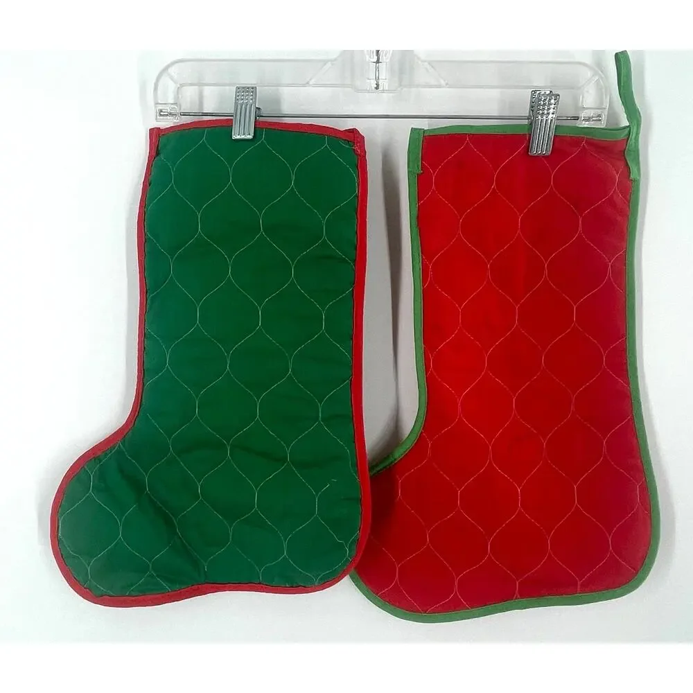 Set of 2 Vintage Quilted Christmas Stockings - Retro Elf & Snowman