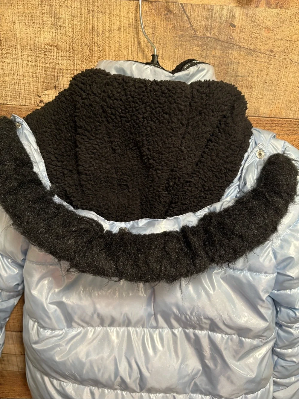 Justice Girls Puffer Coat Size 7/8 Shiny Blue Sherpa Lined Hooded Jacket K020