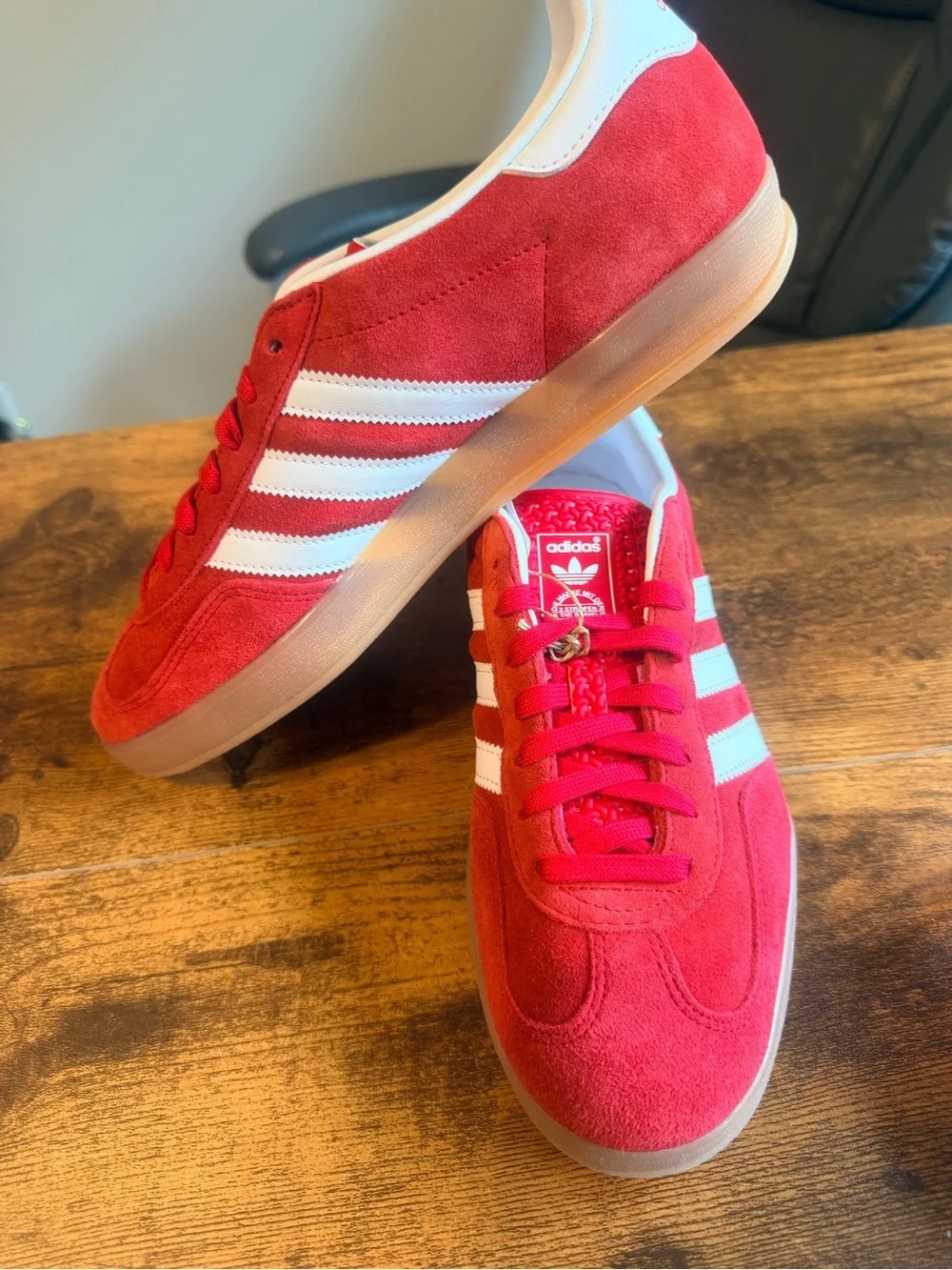 adidas Gazelle Red Suede Sneakers with White Stripes 10M