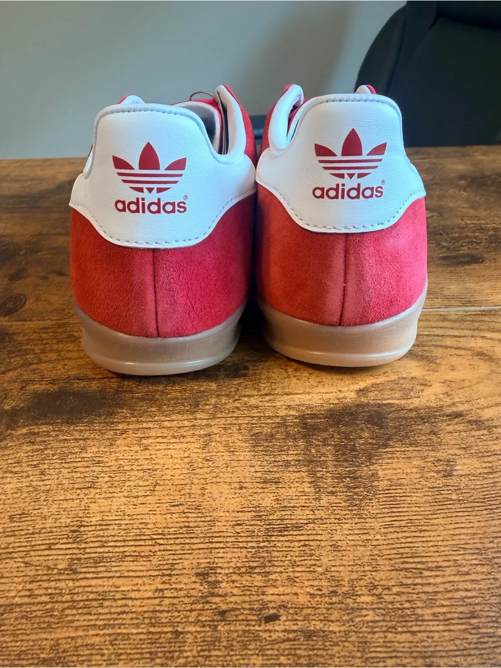 adidas Gazelle Red Suede Sneakers with White Stripes 10M