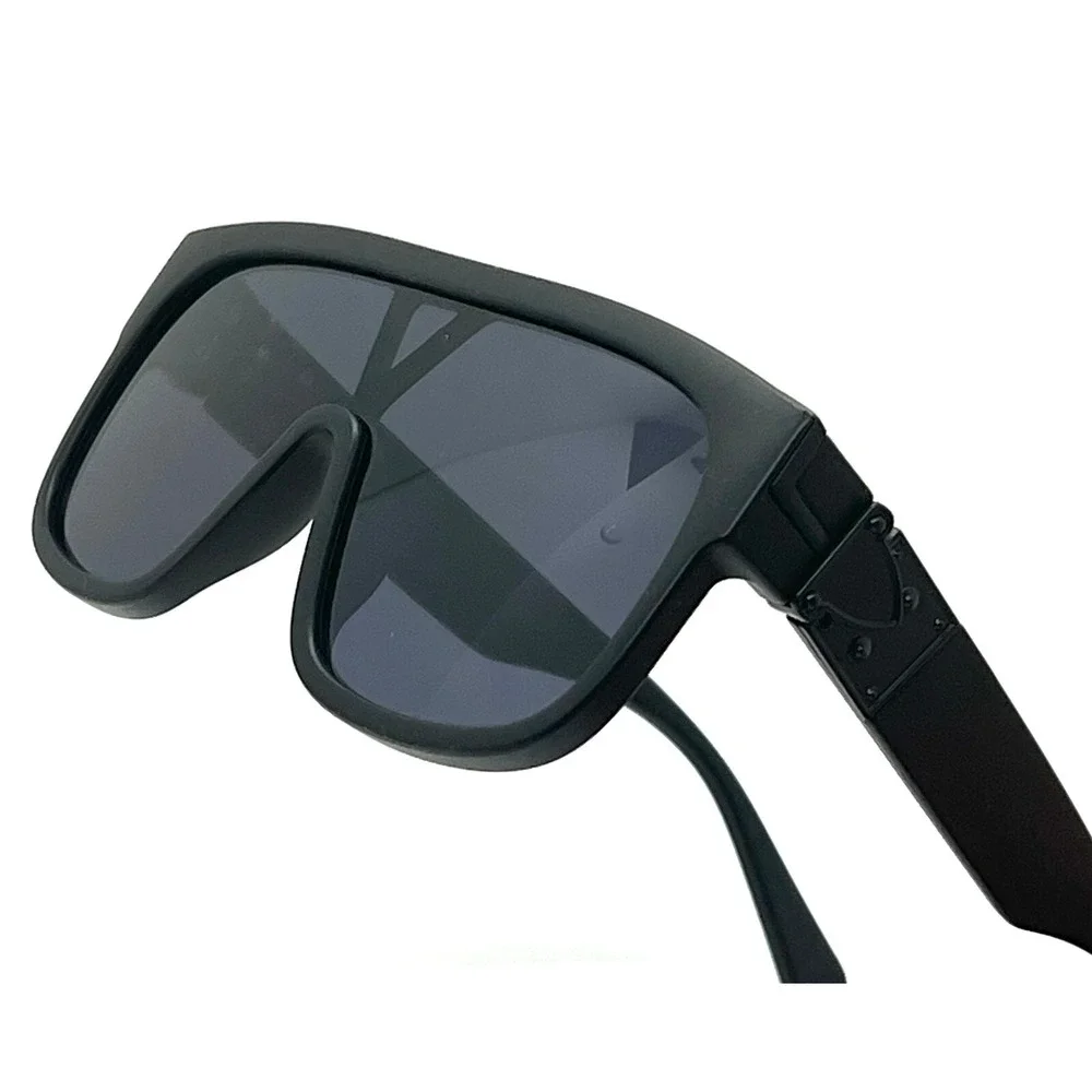 Flat Top Sunglasses Men's Fashion Oversized Square Frame‎ Dark Black Lens Luxury