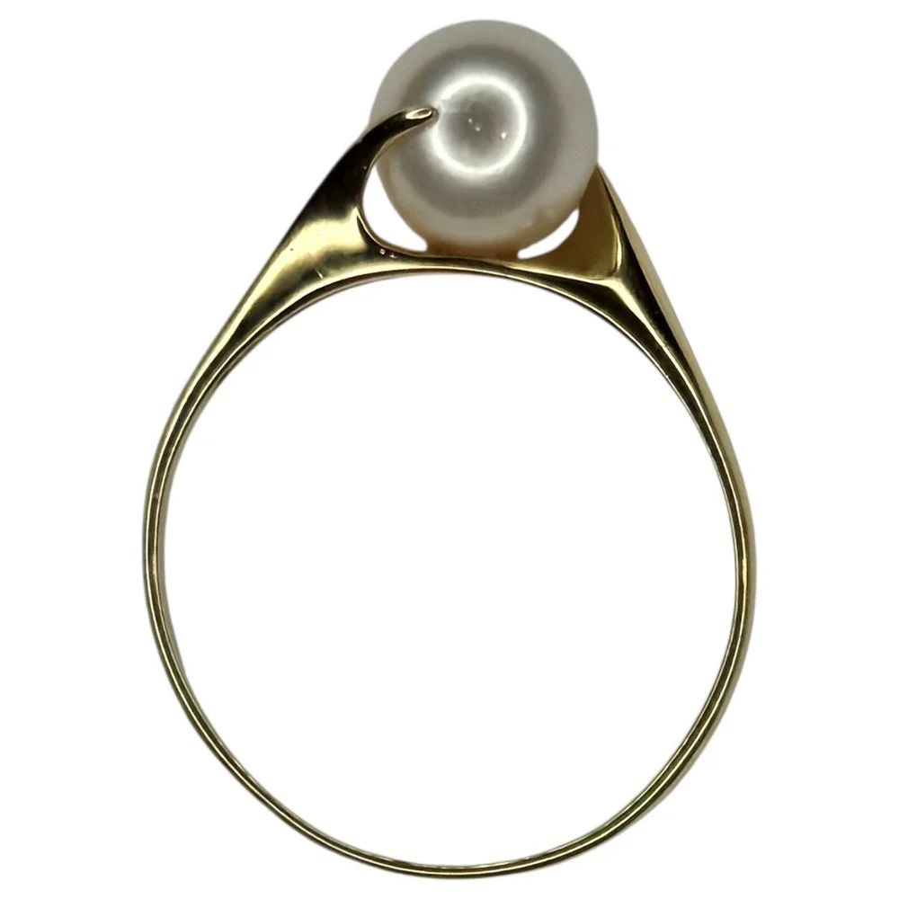 HCK Solitaire Ring 14KT Yellow Gold Size 7 Yellow Pearl Bypass Signed 1.4g 6.7mm
