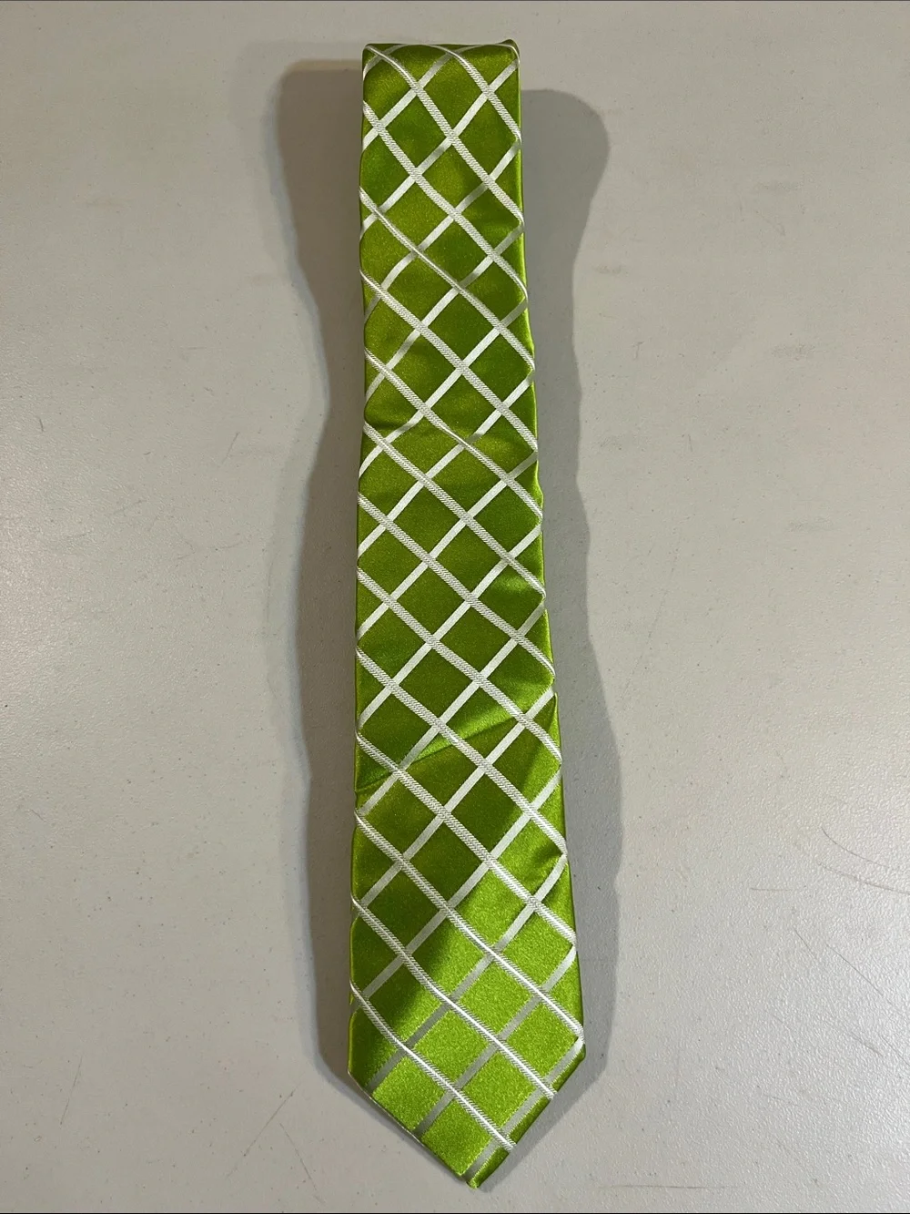 Men's Lime Green Windowpane Tie with White Grid