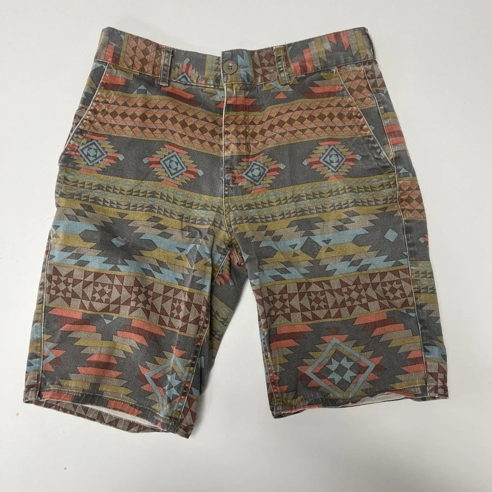 Empyre Men's Aztec-Print Gray & Multicolor Flat Front Shorts