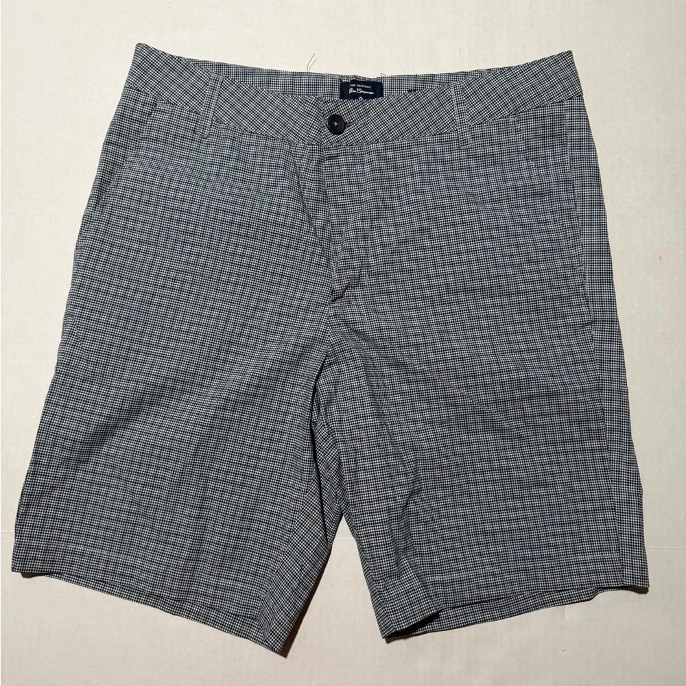 ben‎ sherman stretch fit blue plaid golf shorts, men's 32