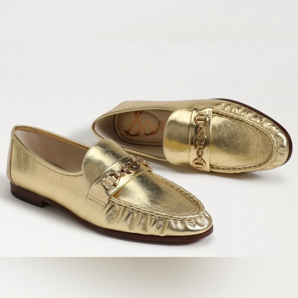 🏷️ Sam Edelman Lucca Bit Loafer size 6 in Amber Gold Leather NIB