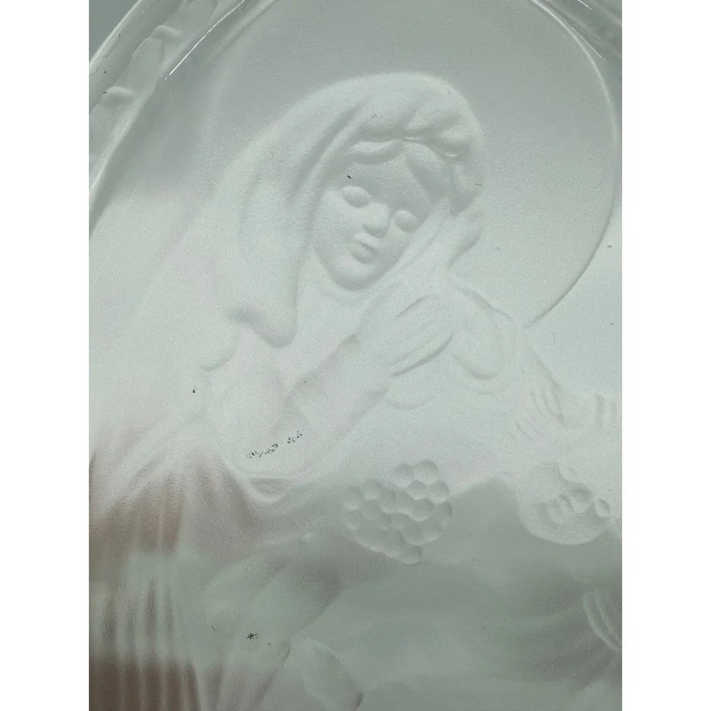 Frosted Glass Madonna and Child Votive Candle Holder Religious Nativity Arch