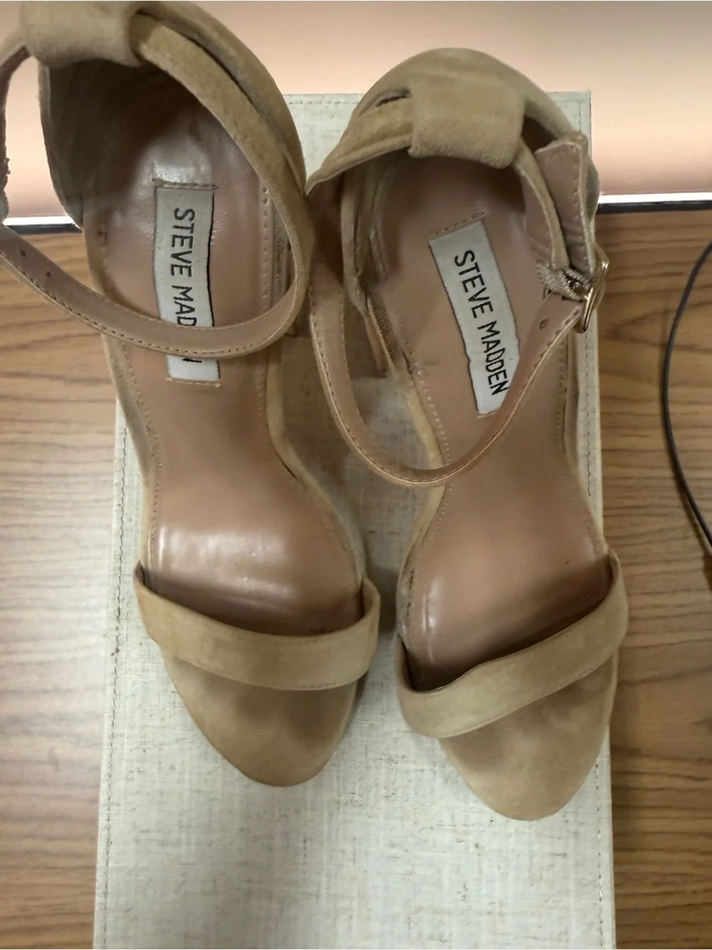 Steve Madden Beige Suede Block Heel Sandals