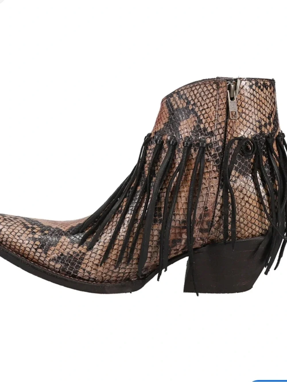 Tony Lama Anahi Snip Toe Booties Fringe Snake Print Snakeskin 7.5