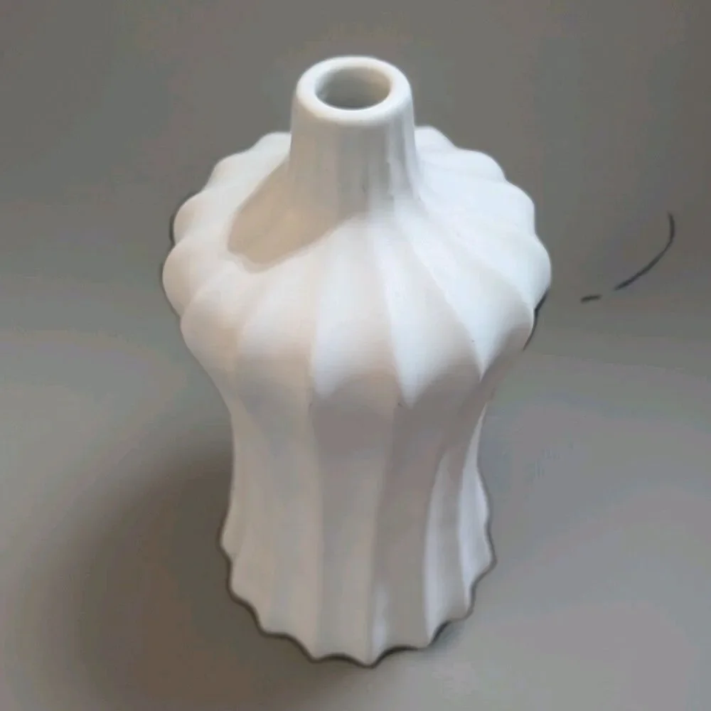 Rare Vintage Jonathan Adler Potter Studio White Fluted Vase Square A Stamp MCM