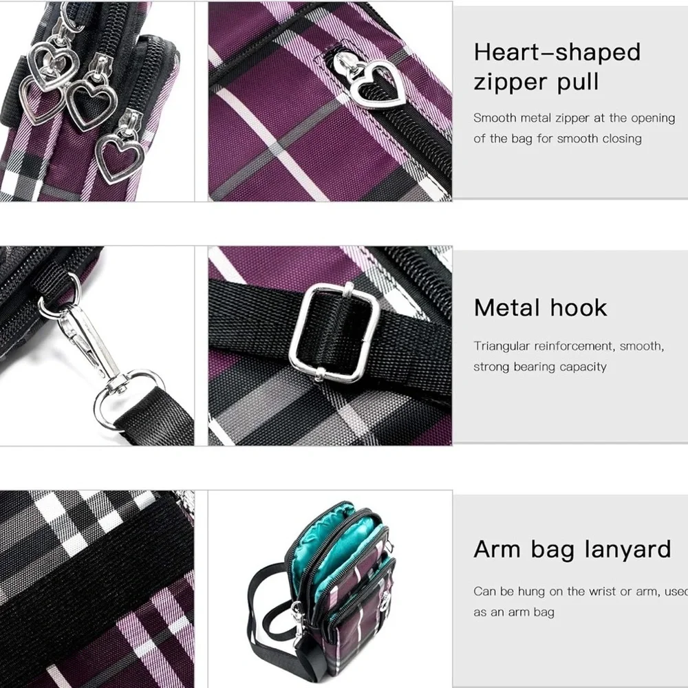 NEW Lightweight Small Nylon Crossbody Cell Phone Travel Pouch in Purple Stripes