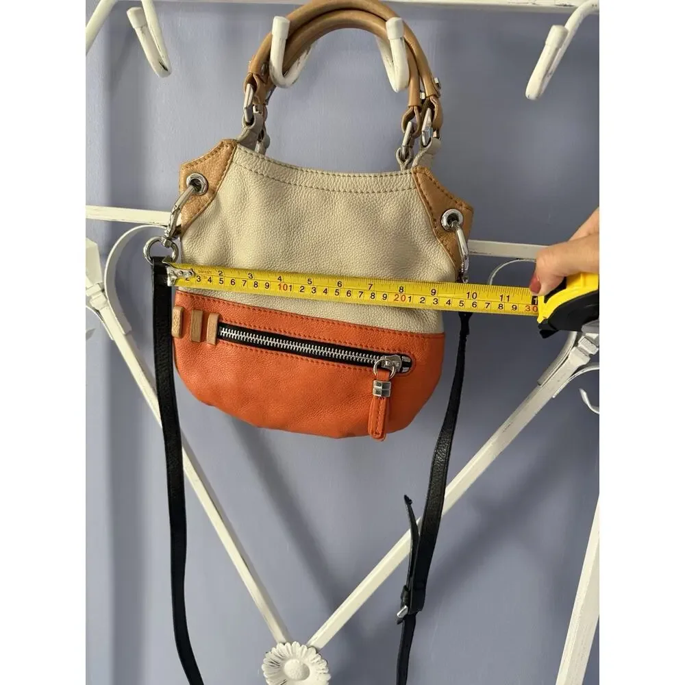 OrYANY Beige leather bag orange accents and a black strap Crossbody