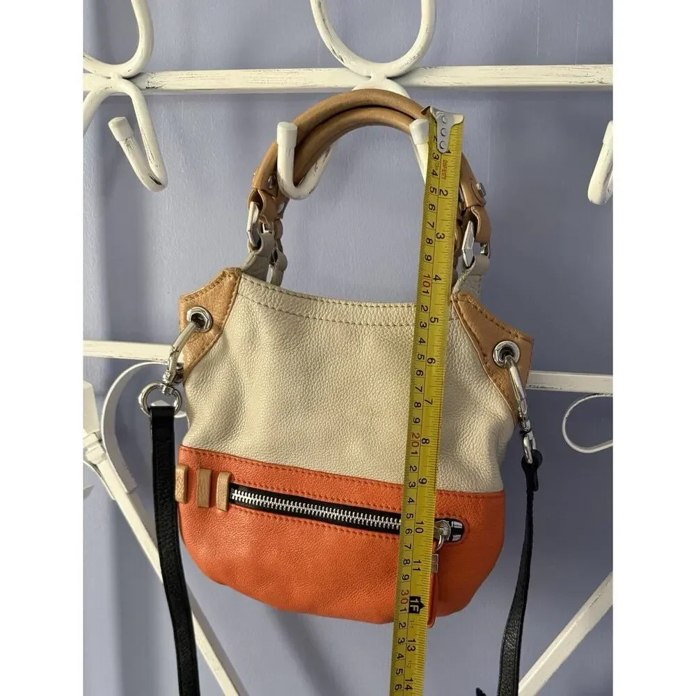 OrYANY Beige leather bag orange accents and a black strap Crossbody