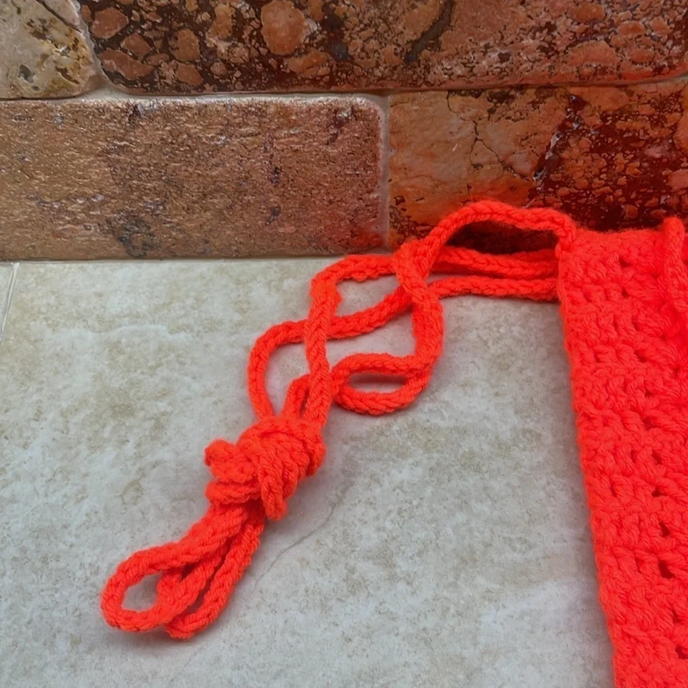 Crochet Bag Crossbody Shoulder Stretch Phone Purse Case Orange Small Handmade