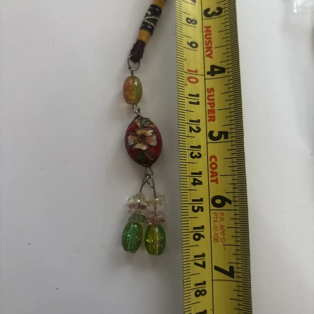 Retro Enamel Cloisonné Flower Bead Bag Charm, Asian Cord Tassel