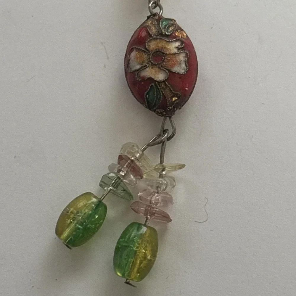 Retro Enamel Cloisonné Flower Bead Bag Charm, Asian Cord Tassel