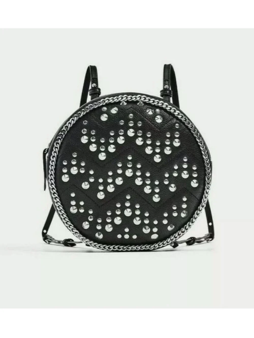 Zara genuine leather black round studded backpack