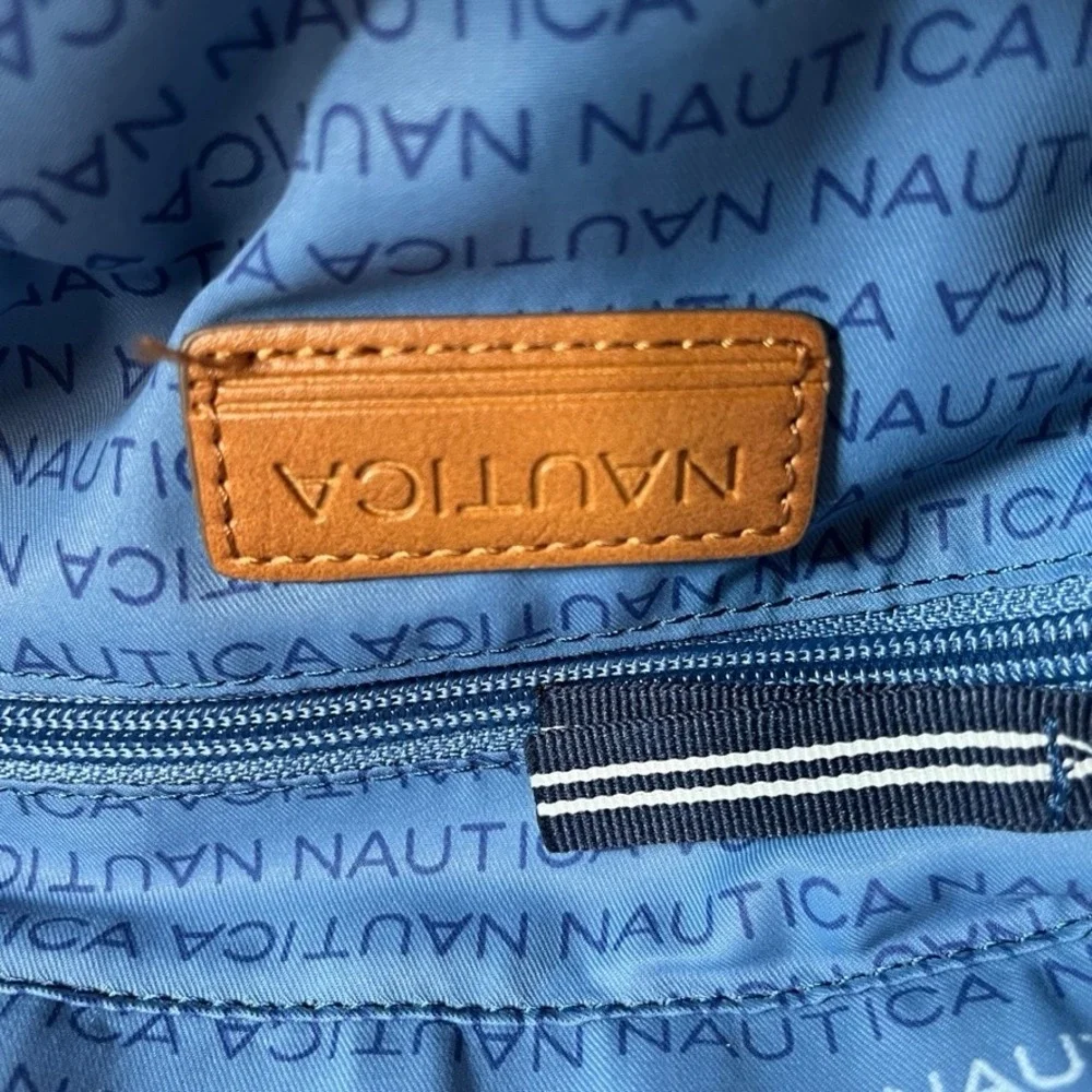 NWT Nautica Striped Canvas Tote Bag Navy White Teal Blue Large Beach Travel