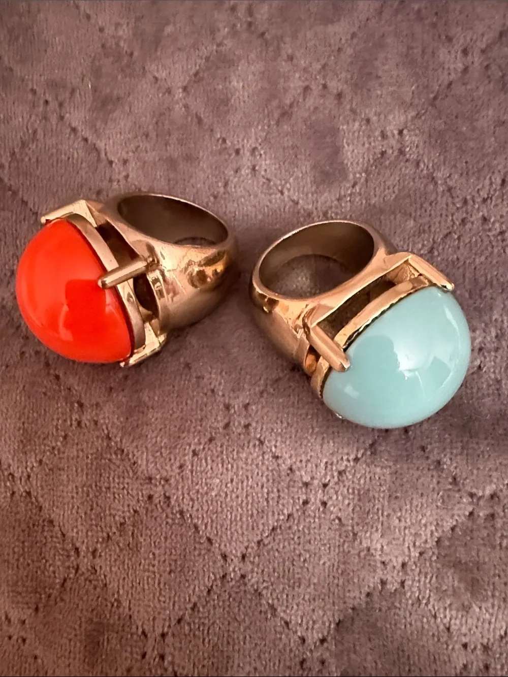 Bold Dome Cocktail Ring in Orange and Light Blue - Statement Women’s Jewelry
