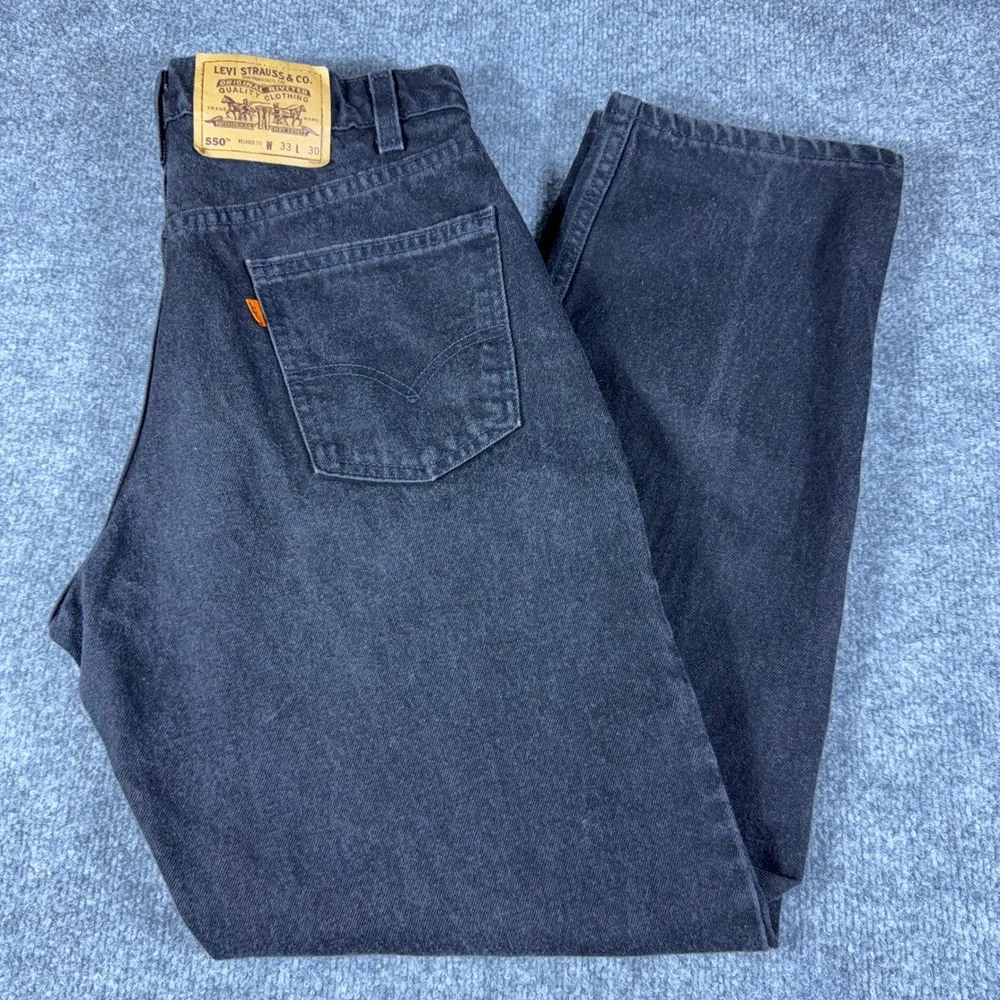 Vintage Levis 550 Orange Tab Mens 33x30 Black Relaxed Tapered Leg Jeans USA 90s