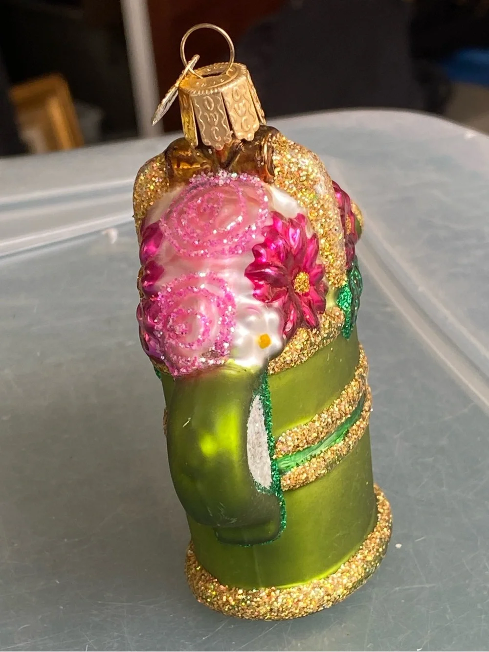 OLD WORLD CHRISTMAS WATERING CAN GARDENING BLOWN GLASS CHRISTMAS ORNAMENT 32044