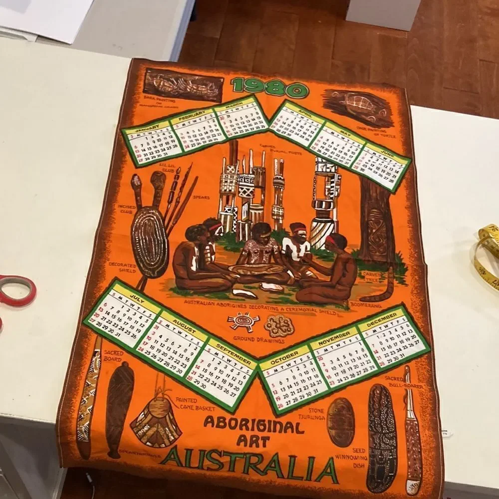 linen tea towel 1980s vintage