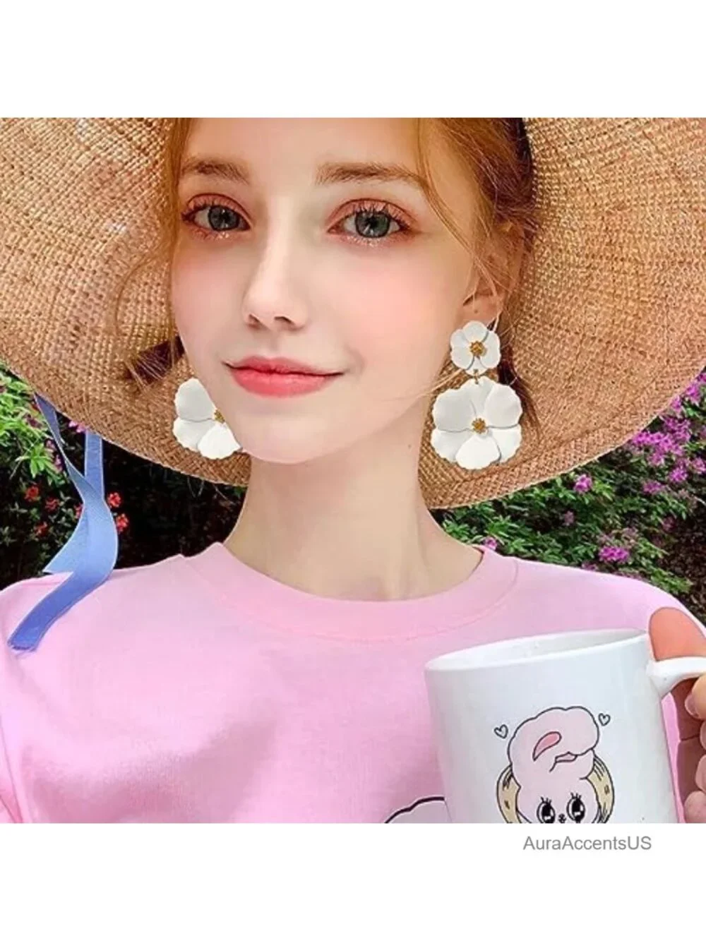 Boho 2-Layered Floral Petal Drop Dangle Earrings for Women Alloy Statement