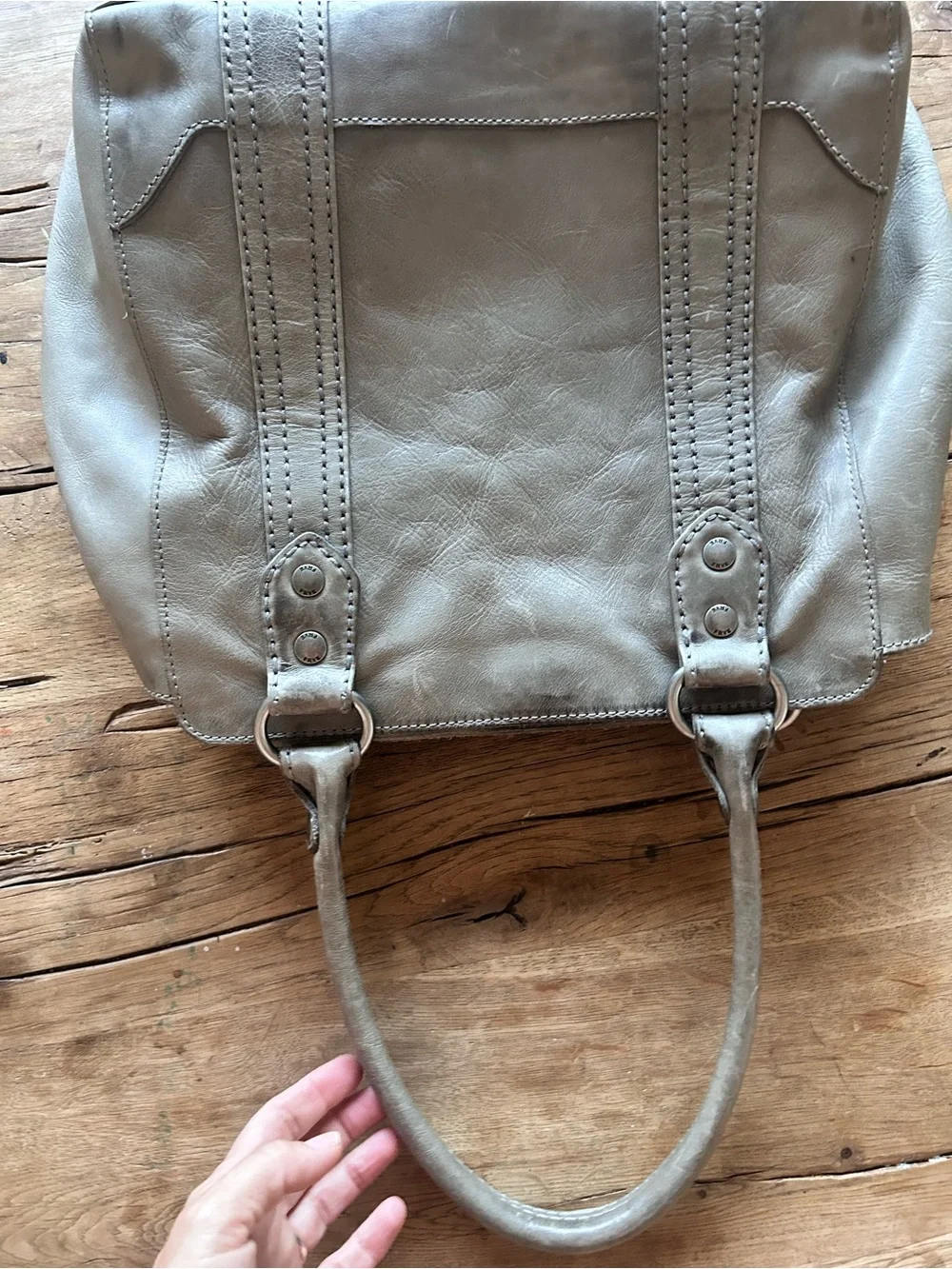 FRYE Melissa ICE purse leather Leather Tote Handbag Gray - Women's Carryall bag