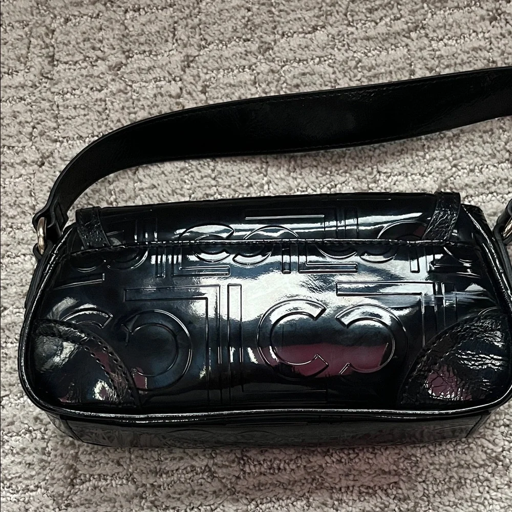 Liz Claiborne Black Patent Shoulder Bag with Embossed Logo