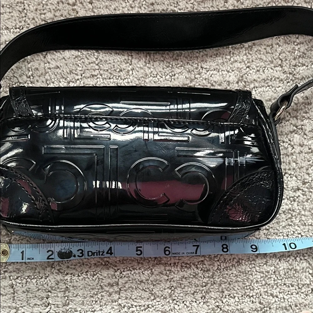 Liz Claiborne Black Patent Shoulder Bag with Embossed Logo