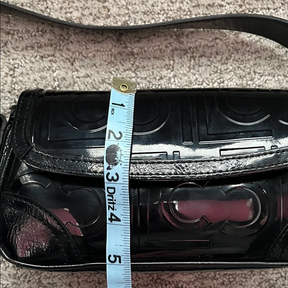 Liz Claiborne Black Patent Shoulder Bag with Embossed Logo