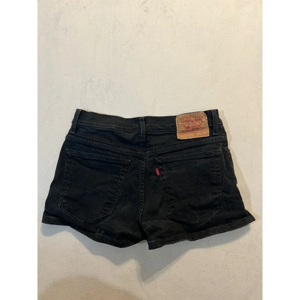 Levis Black Denim Shorts Womens Size 9 JR Stretch Low Mid Rise 5 Pocket 0341