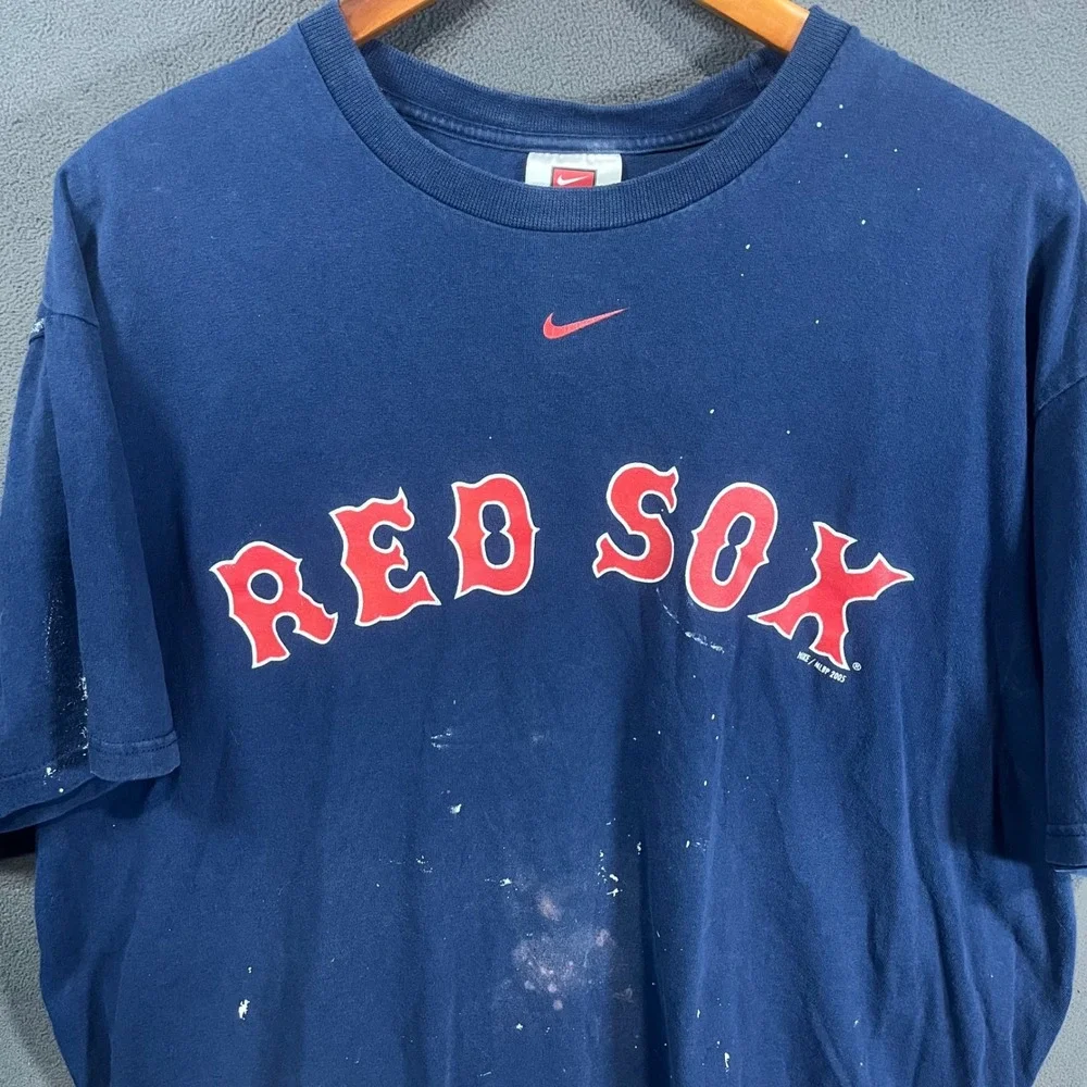 Nike Team Boston Red Sox T-Shirt Mens Large Navy Blue 2005 MLB Distressed Paint