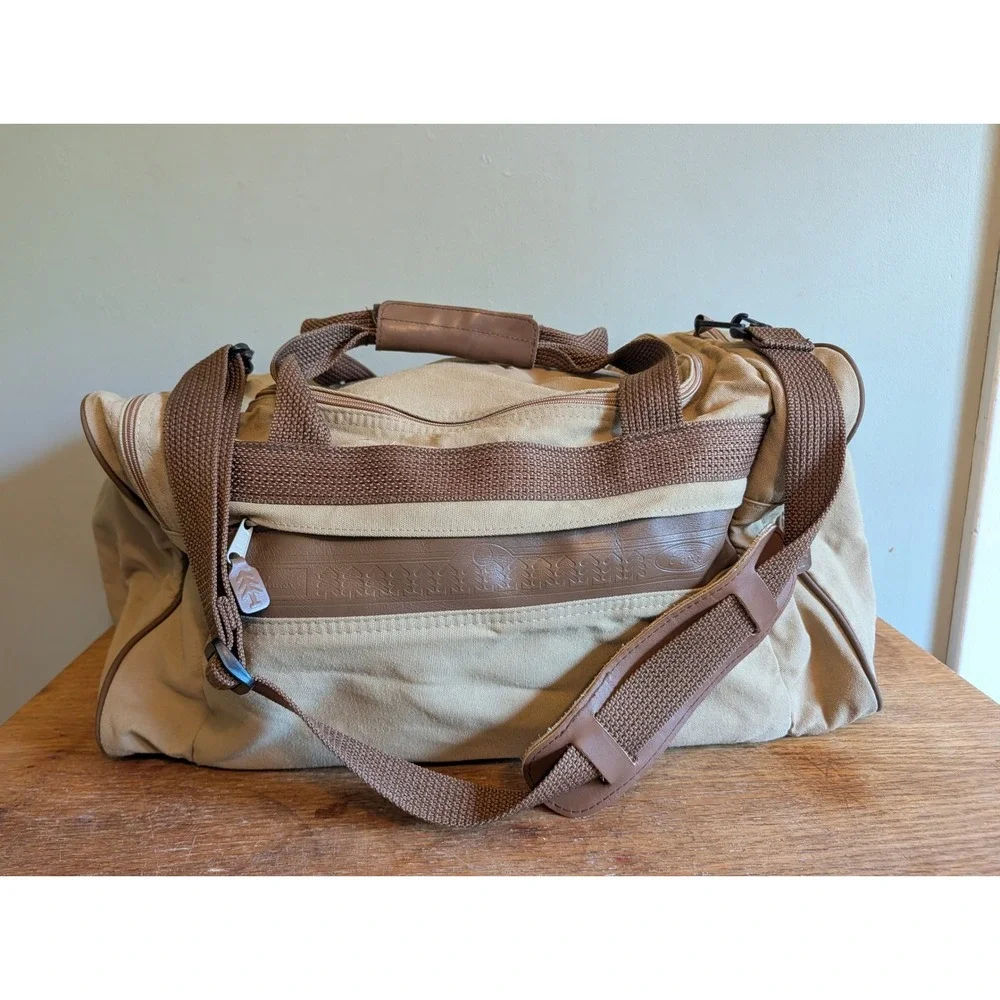 Vintage 80s Eddie Bauer Ford Edition Canvas Duffel Bag Brown Travel Weekender